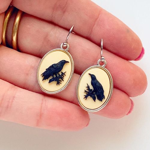 Boucles D'oreilles Camée Corbeau Gothique Vintage Pour Femmes Et Filles, Bijoux De Sorcière, Accessoires De Mode, Cadeau Élégant, Crochets D'oreille Goutte Corbeau 3d, Tendance