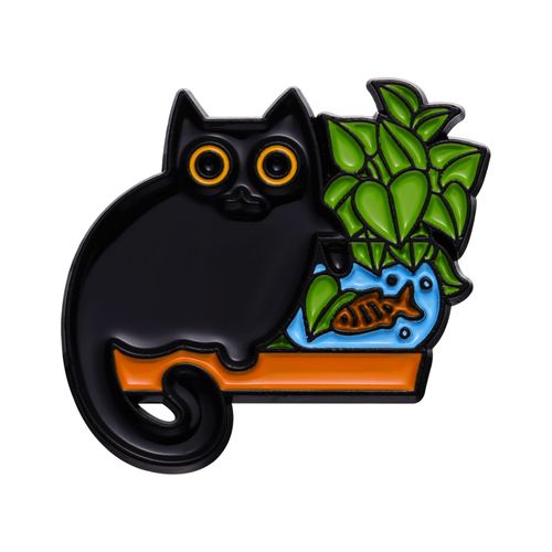 Broche En Émail Chat Noir Mignon, Poignard, Couronne De Chat, Plante, Rose, Livre, Café, Sac De Poisson, Insigne Animal Créatif, Épinglette En Métal, Bijoux