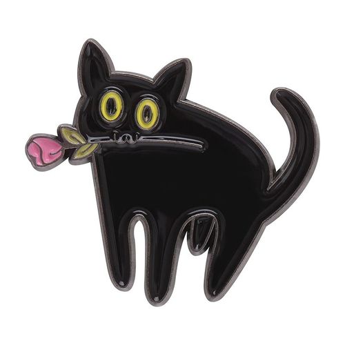 Broche En Émail Chat Noir Mignon, Poignard, Couronne De Chat, Plante, Rose, Livre, Café, Sac De Poisson, Insigne Animal Créatif, Épinglette En Métal, Bijoux
