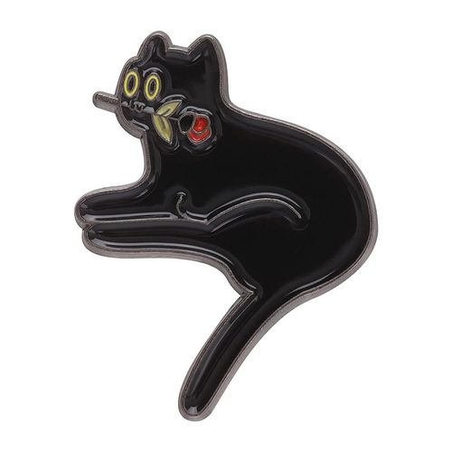 Broche En Émail Chat Noir Mignon, Poignard, Couronne De Chat, Plante, Rose, Livre, Café, Sac De Poisson, Insigne Animal Créatif, Épinglette En Métal, Bijoux