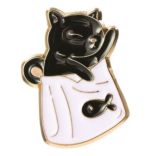 Broche En Émail Chat Noir Mignon, Poignard, Couronne De Chat, Plante, Rose, Livre, Café, Sac De Poisson, Insigne Animal Créatif, Épinglette En Métal, Bijoux