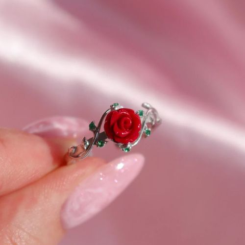 Bague Plaquée Or Et Argent Pour Femme, Belle Rose Rouge, Accessoires De Bijoux De Fiançailles, Cadeau Pour Elle, Mode