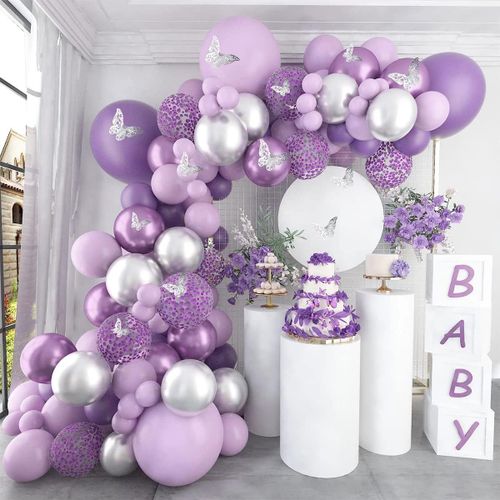 Kit Arche De Ballons Violet, 118 Arche Ballon Anniversaire Violet Argent Avec Papillon Stickers,Arche Ballon Anniversaire Pour D¿¿Coration De F¿ºte D'anniversaire, F¿ºte Pr¿¿Natale, Baby Shower, Mariage