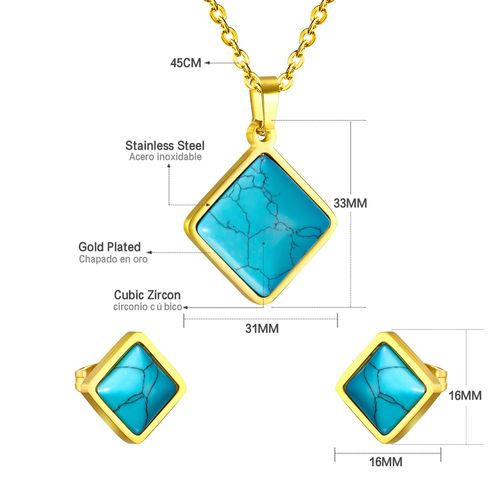 Luxusteel-Ensemble Collier Et Boucles D'oreilles En Pierre Naturelle Pour Femme, Bleu Turquoise, Géométrique, Carré, Ovale, Bijoux De Ixde Mariage, Cadeaux