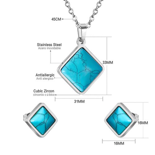 Luxusteel-Ensemble Collier Et Boucles D'oreilles En Pierre Naturelle Pour Femme, Bleu Turquoise, Géométrique, Carré, Ovale, Bijoux De Ixde Mariage, Cadeaux