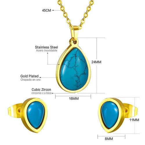 Luxusteel-Ensemble Collier Et Boucles D'oreilles En Pierre Naturelle Pour Femme, Bleu Turquoise, Géométrique, Carré, Ovale, Bijoux De Ixde Mariage, Cadeaux