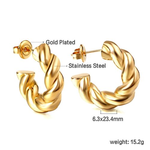 Luxusteel-Boucles D'oreilles Carrées Côtelées Pour Femme, Acier Inoxydable Plaqué Or, Cerceaux Géométriques, Ixde Tempérament, Bijoux D'oreille, Cadeau Pour Elle