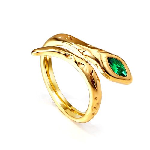 Luxusteel-Bague En Acier Inoxydable Plaqué Or Pour Femme, Anneau D'ouverture De Déclaration Hypoallergénique, Conicone Cubique Verte Contre-Indiquée, Nouveau