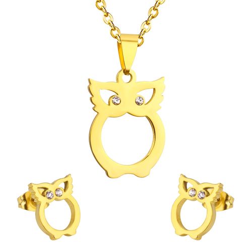 Ensemble De Colliers Et Boucles D'oreilles De Luxe Pour Femmes, En Acier Inoxydable, Coquillage, Belle Chouette, Pendentif, Boucles D'oreilles, Fête, Chaînes De Couleur Or