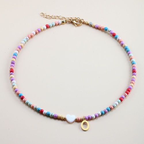 Collier Bohème Initiale Pour Femme Coeur Nom Ras Du Cou En Acier Inoxydable A-Z Lettre Pendentif Pierre Naturelle Perle Collares Réglable