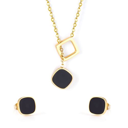 Luxusteel-Collier Et Boucles D'oreilles Vintage En Acier Inoxydable Pour Homme Et Femme, Ensemble De Bijoux De Dubaï Avec Pendentif En Coquillage Noir Et Blanc
