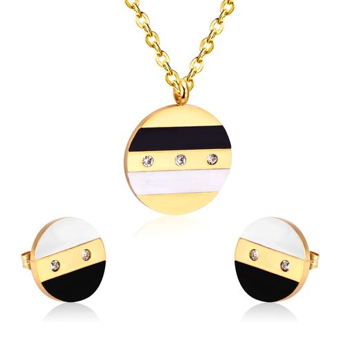 Luxusteel-Collier Et Boucles D'oreilles Vintage En Acier Inoxydable Pour Homme Et Femme, Ensemble De Bijoux De Dubaï Avec Pendentif En Coquillage Noir Et Blanc