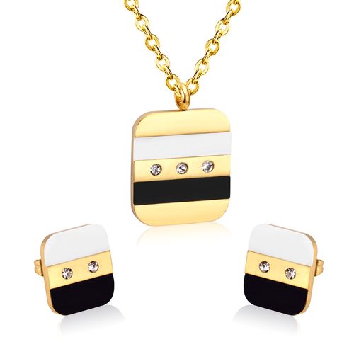 Luxusteel-Collier Et Boucles D'oreilles Vintage En Acier Inoxydable Pour Homme Et Femme, Ensemble De Bijoux De Dubaï Avec Pendentif En Coquillage Noir Et Blanc