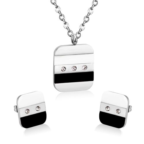 Luxusteel-Collier Et Boucles D'oreilles Vintage En Acier Inoxydable Pour Homme Et Femme, Ensemble De Bijoux De Dubaï Avec Pendentif En Coquillage Noir Et Blanc
