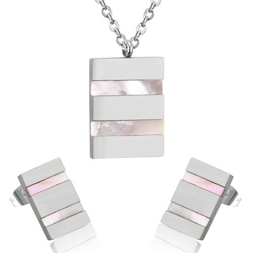 Luxusteel-Collier Et Boucles D'oreilles Vintage En Acier Inoxydable Pour Homme Et Femme, Ensemble De Bijoux De Dubaï Avec Pendentif En Coquillage Noir Et Blanc