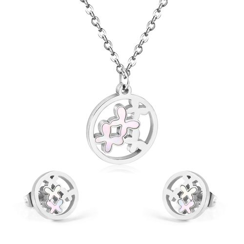 Luxusteel-Collier Et Boucles D'oreilles Vintage En Acier Inoxydable Pour Homme Et Femme, Ensemble De Bijoux De Dubaï Avec Pendentif En Coquillage Noir Et Blanc
