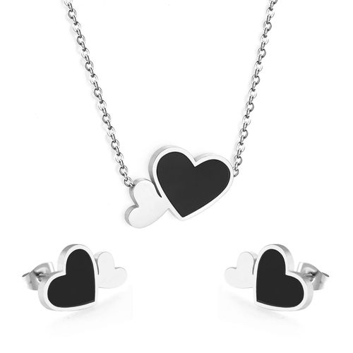 Luxusteel-Collier Et Boucles D'oreilles Vintage En Acier Inoxydable Pour Homme Et Femme, Ensemble De Bijoux De Dubaï Avec Pendentif En Coquillage Noir Et Blanc