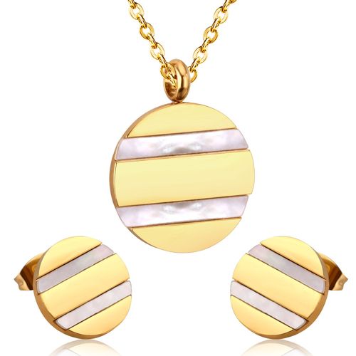 Luxusteel-Collier Et Boucles D'oreilles Vintage En Acier Inoxydable Pour Homme Et Femme, Ensemble De Bijoux De Dubaï Avec Pendentif En Coquillage Noir Et Blanc