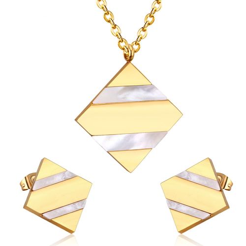 Luxusteel-Collier Et Boucles D'oreilles Vintage En Acier Inoxydable Pour Homme Et Femme, Ensemble De Bijoux De Dubaï Avec Pendentif En Coquillage Noir Et Blanc