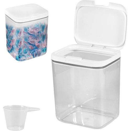Boîte de rangement automatique pop-up pour lessive - Avec tasse à mesurer - Rangement scellé de poudre à laver de salle de bain avec couvercle pour dosettes de lavage, bombes de bain, booster de