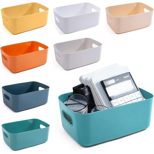 Lot de 7 paniers de rangement en plastique, plusieurs couleurs, bacs de rangement pour cuisine, étagères, placard, bureau, école et la maison (7 pièces, grand)