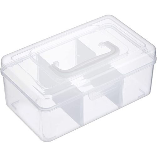 Petite boîte de rangement transparente empilable avec grille de séparation, 3 compartiments en plastique multi-usage pour vernis à ongles, jouets, loisirs créatifs, couture, matériel de pêche
