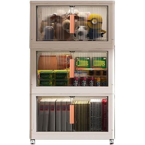 Bac de rangement pliable à 3 niveaux avec ouverture avant, boîte de rangement empilable avec porte magnétique et 4 roues pour dortoir, chambre à coucher à domicile (56 x 33 x 95 cm)