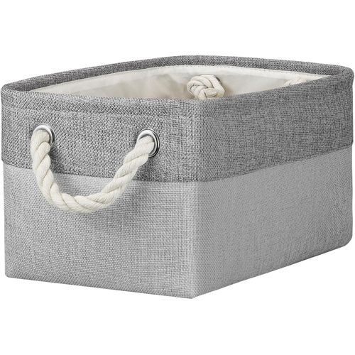 Petite boîte de rangement pliable en toile pour étagères, jouets avec poignées, pour chaussettes, serviettes, DVD, livres, maquillage et articles de toilette (31 x 21 x 16 cm, gris et gris clair)