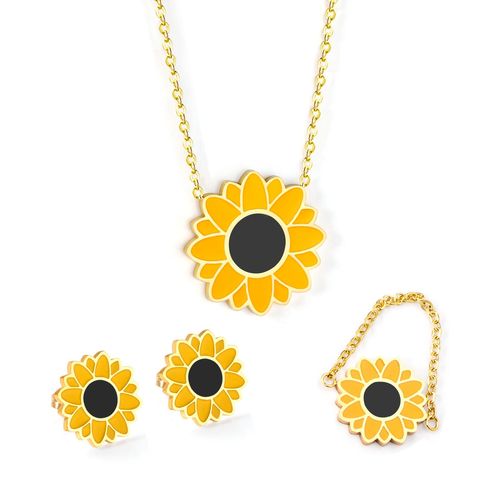 Luxsteel-Collier Pendentif Fleur Jaune En Acier Inoxydable, Collier Collier, Ensembles De Boucles D'oreilles, Collier De Fête Et De Mariage, Style Mignon, Nouveau