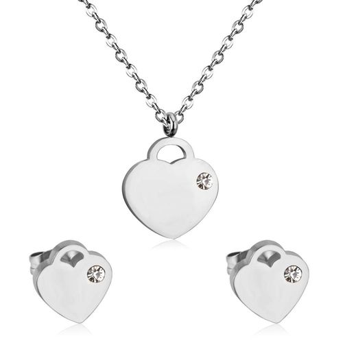 Ensemble De Collier De Mariée En Acier Inoxydable Pour Femmes, Bijoux En Zircone Cubique, Couleur Or, Pendentif En Forme De C¿Ur, Boucles D'oreilles Brinco
