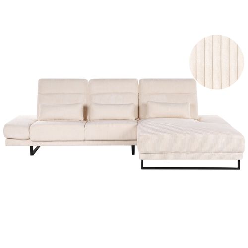 Canapé D'angle Ikast Velours Côtelé Beige Côté Gauche