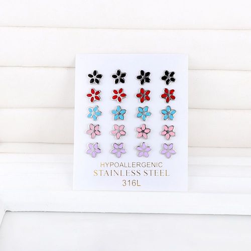 Luxusteel-Mini Boucles D'oreilles Papillon, C¿Ur, Fleur, Libellule, Acier Inoxydable, Hypoallergénique, Coloré, Bol, Enfants, 10 Paires