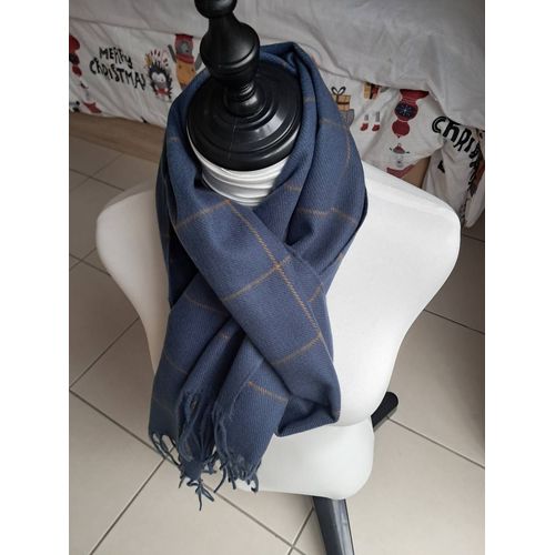 Echarpe Chic Homme Cachemire D'ecosse Fond Bleu Pétrole,Neuve ,Top Qualité