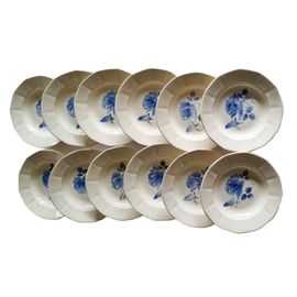Lot De 12 Assiettes Creuses Digoin Sarreguemines Motifs Rose Bleu