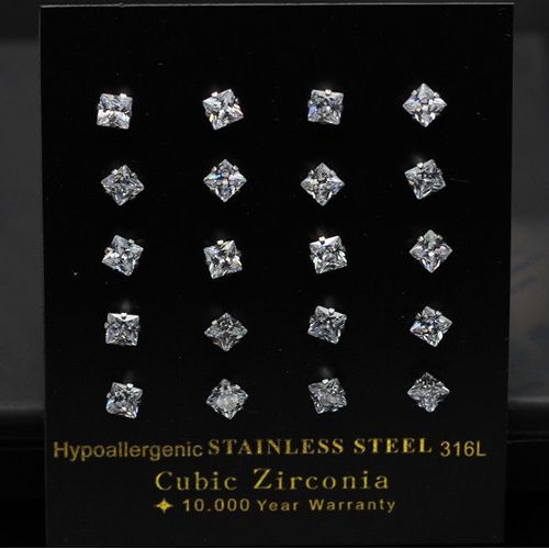 Luxusteel-Boucles D'oreilles À Tige En Cristal De Luxe Pour Hommes Et Femmes, Document Argenté, Acier Inoxydable, Carré, Cubique, Contre-Indiqué, Bijoux Fantaisie, 3mm-10mm
