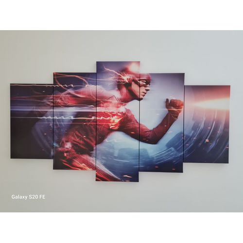 Tableau Du Super Héro Flash, Sur 5 Toiles Fixées Sur Châssis, 1m X 55cm
