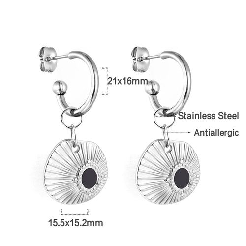 Luxusteel-Boucles D'oreilles Pendantes Chics En Acier Inoxydable, Coquillage De Document Localité, Pendentif Goutte D'huile Noire, Clips D'oreille, Cadeaux Pour Femme