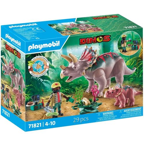 Playmobil Dinos 71821 - Tricératops Avec Son Bébé Et Explorateur
