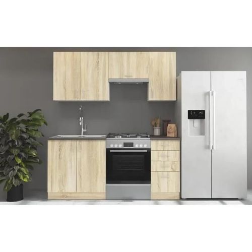 Sara Cuisine Complete Modulable - 5 Éléments - Décor Chene Sonoma - L 180 Cm - Plan De Travail Non Inclus