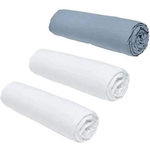 Lot De 3 Draps Housses Today Essential - 160 X 200 Cm - 2 Personnes - 100% Coton - Craie/ Denim