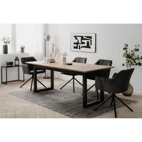 Table Extensible Denver 80c - 200-240 X 75 X 90 Cm - Chene Artisan / Anthracite - 1 Exension De 40 Cm Inclue - 12 Personnes