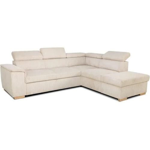 Canapé D'angle Convertible Réversible 5 Places Daytona - Velours Côtelé Beige - Coffre De Rangement - L 260 X H 94 X P 216 Cm