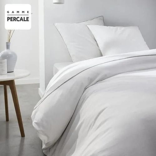 Housse De Couette Maison Lefebvre Hc Dentelle Percale 220x240 Cm + 2 To 63x63