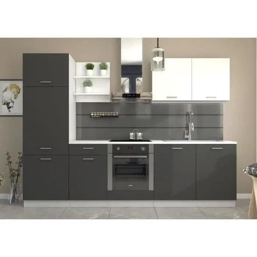 Cuisine Complete Prego- L 270 Cm - Gris Graphit - Plan De Travail 210 Cm Inclus