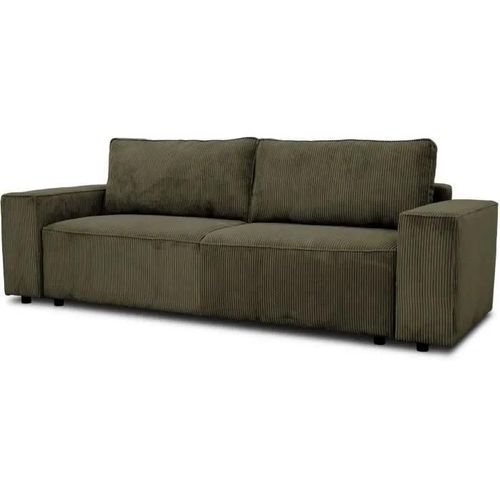 Canapé Convertible 3 Places - Josh - Tissu Lincoln Kaki - Coffre De Rangement - 239 X 86 X 85 Cm