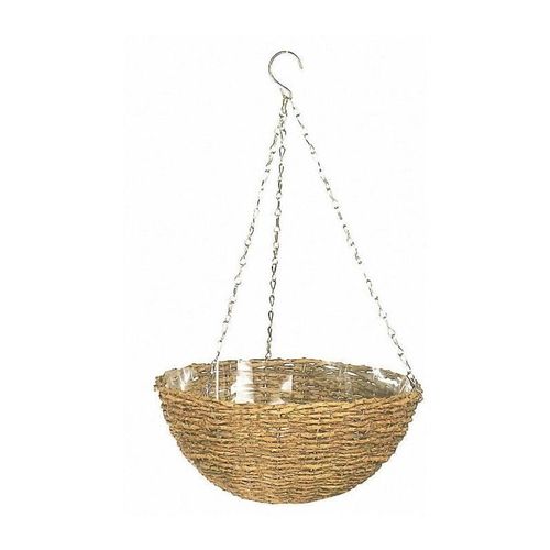 Panier Suspendu - Garden Id Rustic - 35 Cm - Coque Plastique (Intérieur/Extérieur) - Style Rustique En Osier - Suspension Facile.