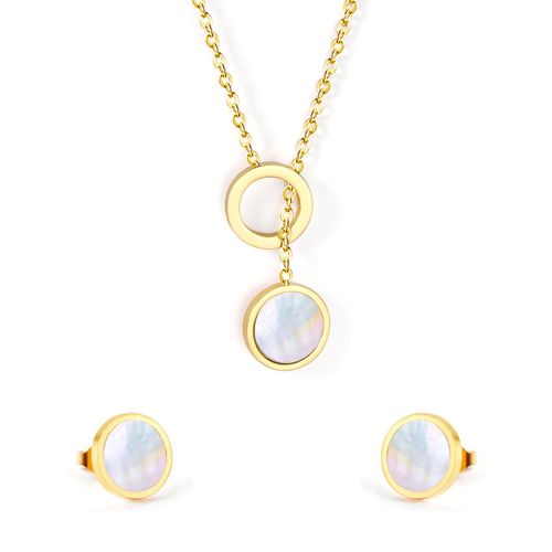Luxusteel-Ensemble De Boucles D'oreilles Rondes En Acier Inoxydable, Coquillage Noir, Style Coréen, Document Localité, Collier À Travers, Cadeau De Ix