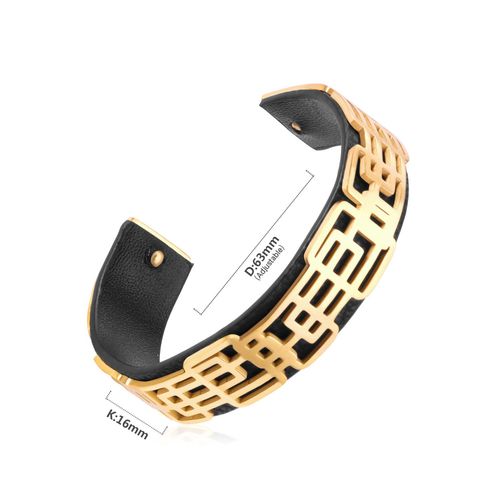 Luxusteel-Bracelets Manchette En Cuir Et Métal Pour Hommes Et Femmes, Acier Inoxydable, Bracelet À Rayures Roses, Rétro Punk, Documents Dorés, Accessoires Féminins