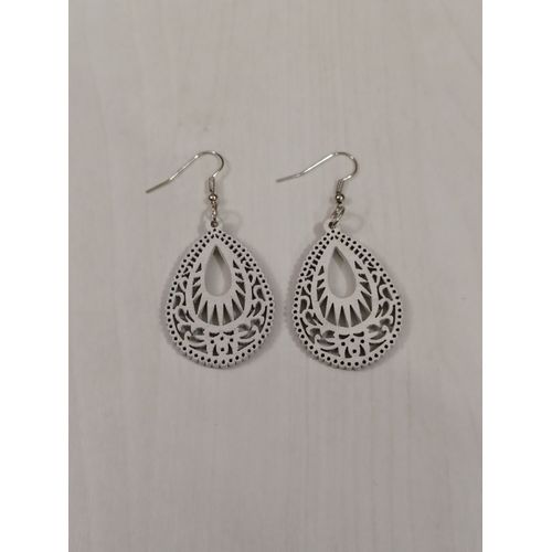 Boucles D'oreilles En Bois Blanc,Forme Goutte Inspiration Ethnique