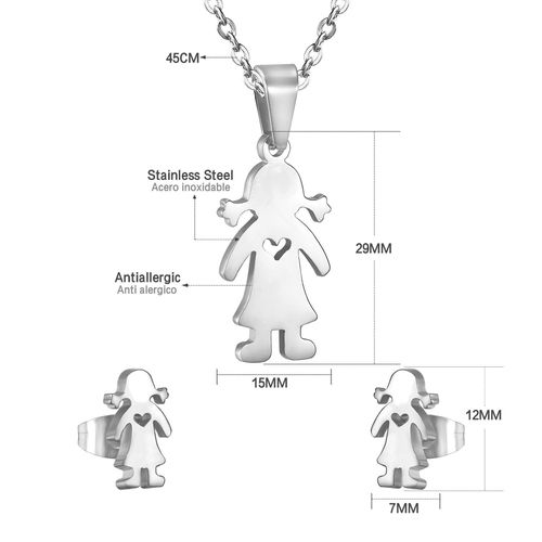Parure De Luxe En Acier Inoxydable Pour Garçons Et Filles, Collier Et Boucles D'oreilles À Pendentif Pour Enfants, Ensembles De Bijoux De Famille, Cadeaux D'anniversaire